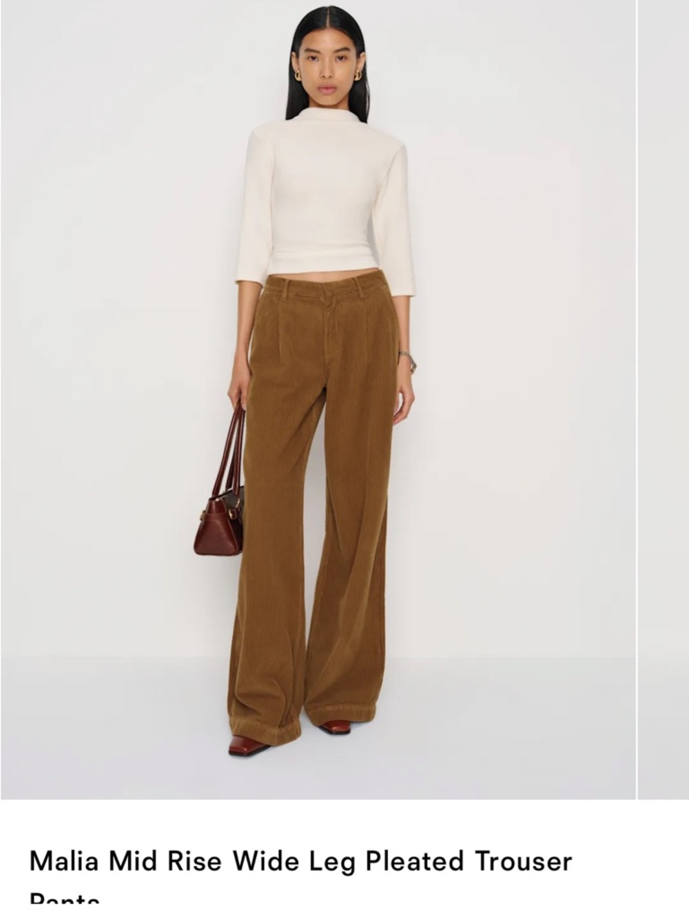 Reformation Malia Mid Rise Wide Leg Corduroy Trousers - Brown